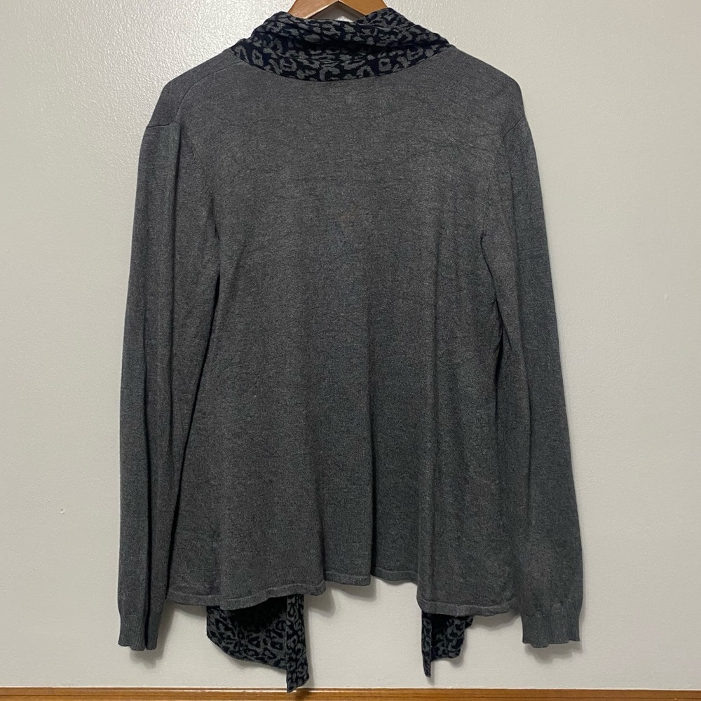 Carolyn Taylor Open Front Cardigan Women’s Size L Leopard Print Collar - Picture 5 of 9